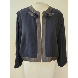 Paula Dean Juliette Originals Vintage Cropped Jacket Black Satin Bow 1940s M/L